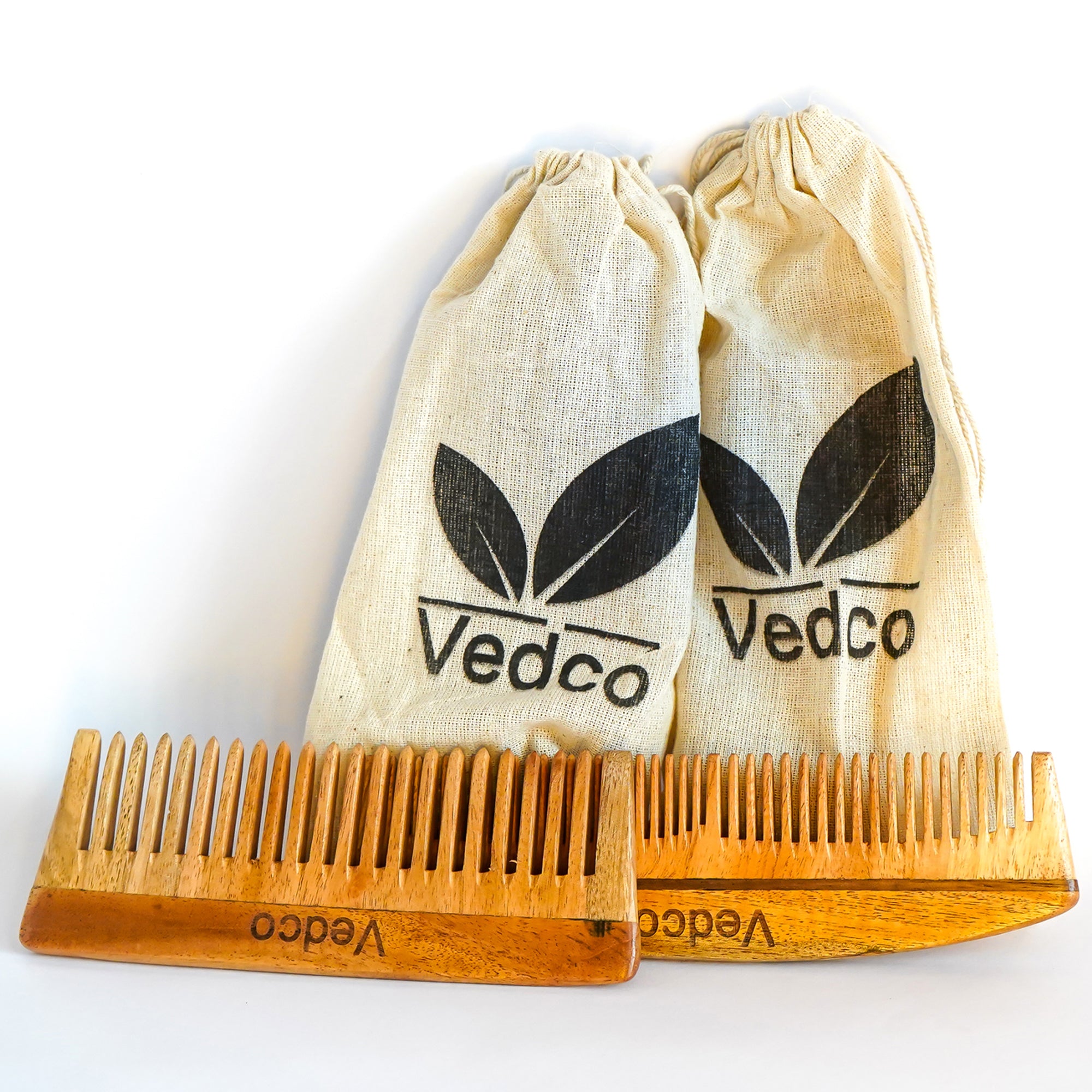 Vedco Opulent Neem Hair Comb Set | With Cotton Pouches