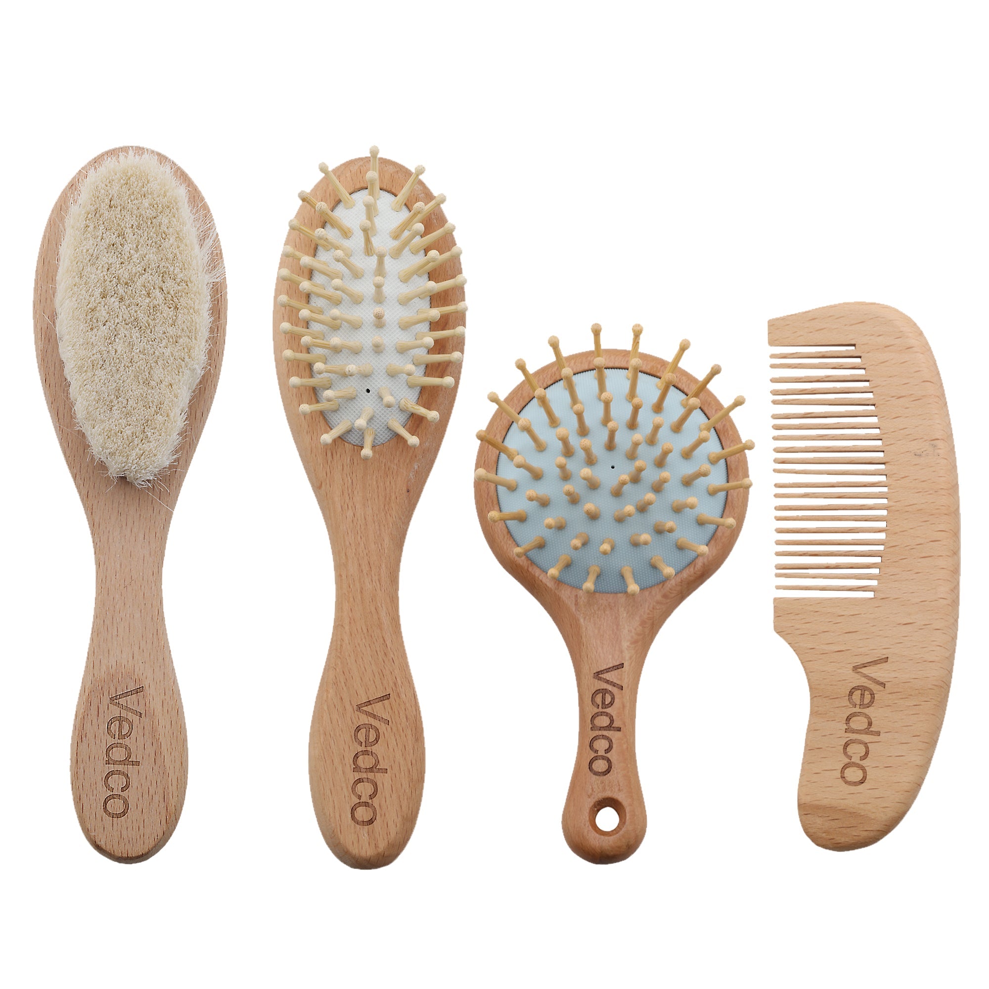 Vedco Ultra-Luxury 4-Piece Organic Wooden Baby Brush and Comb