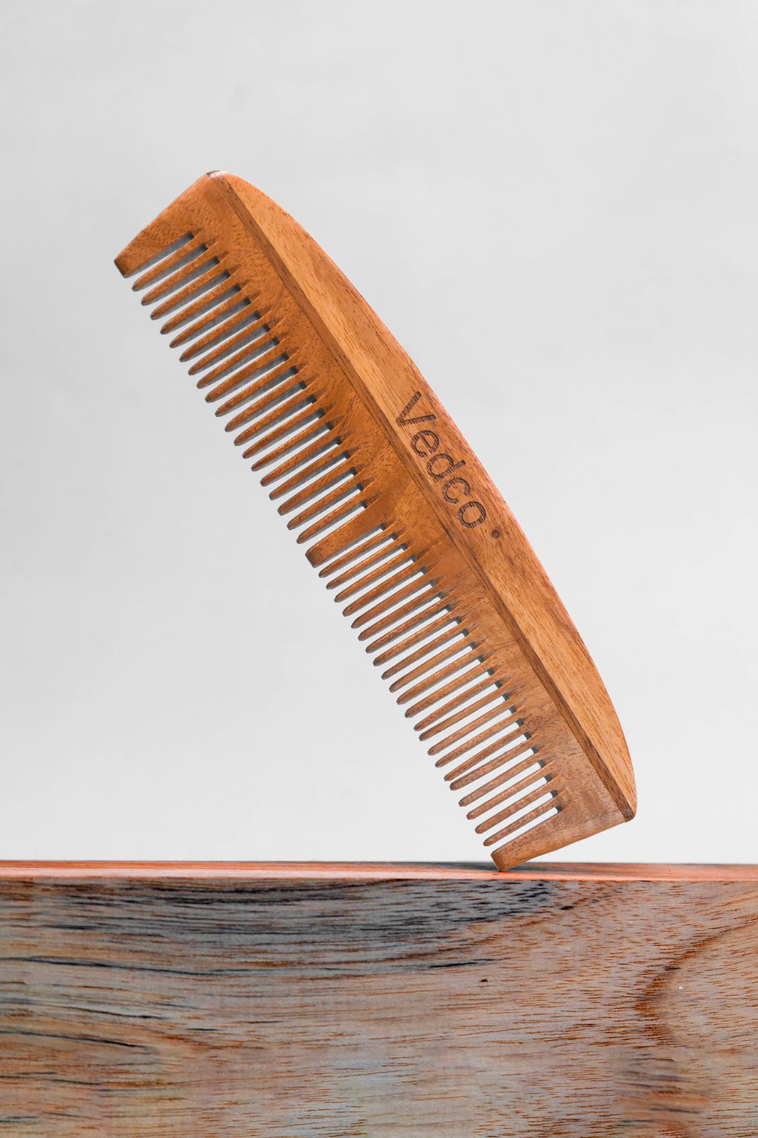 Vedco Twin Teeth Pure Neem Wood Comb | With Cotton Pouch