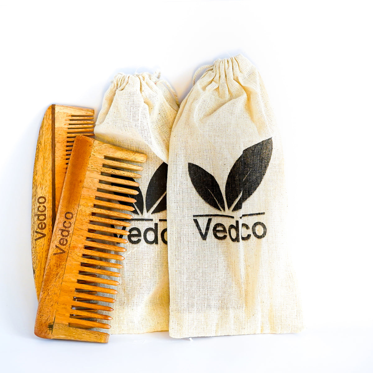 Vedco Opulent Neem Hair Comb Set | With Cotton Pouches