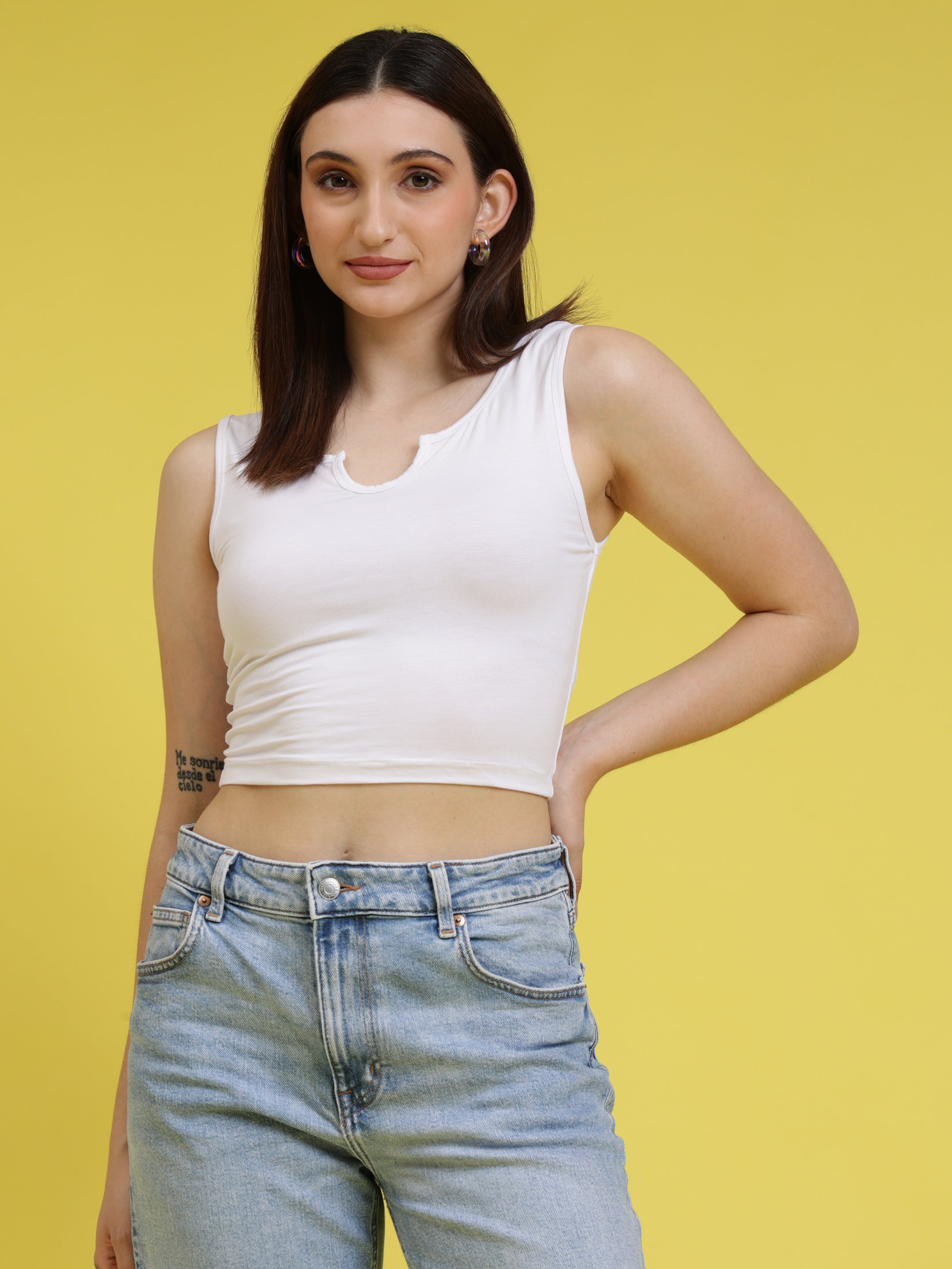 Sleeveless Keyhole Neck Crop Top