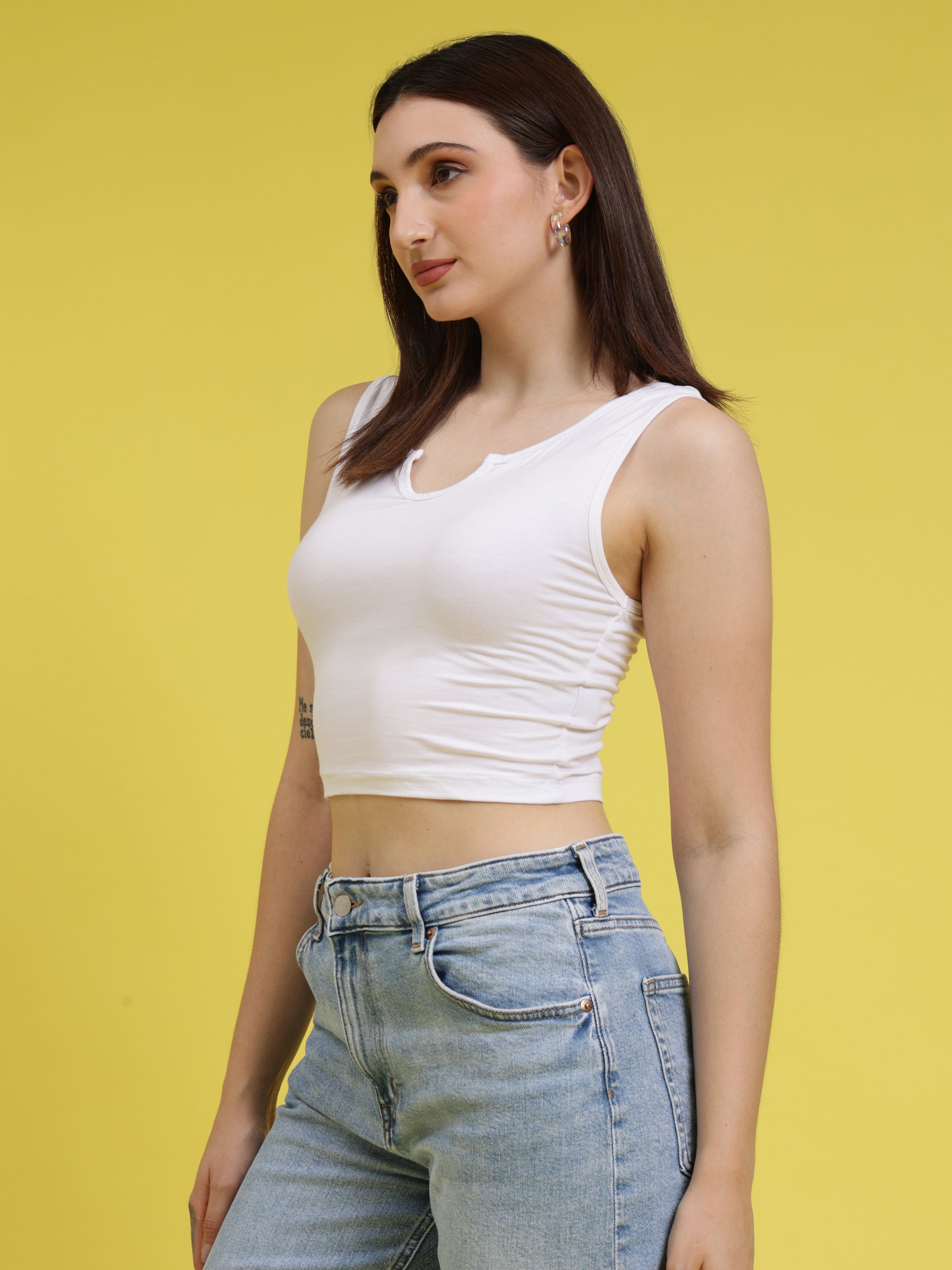 Sleeveless Keyhole Neck Crop Top