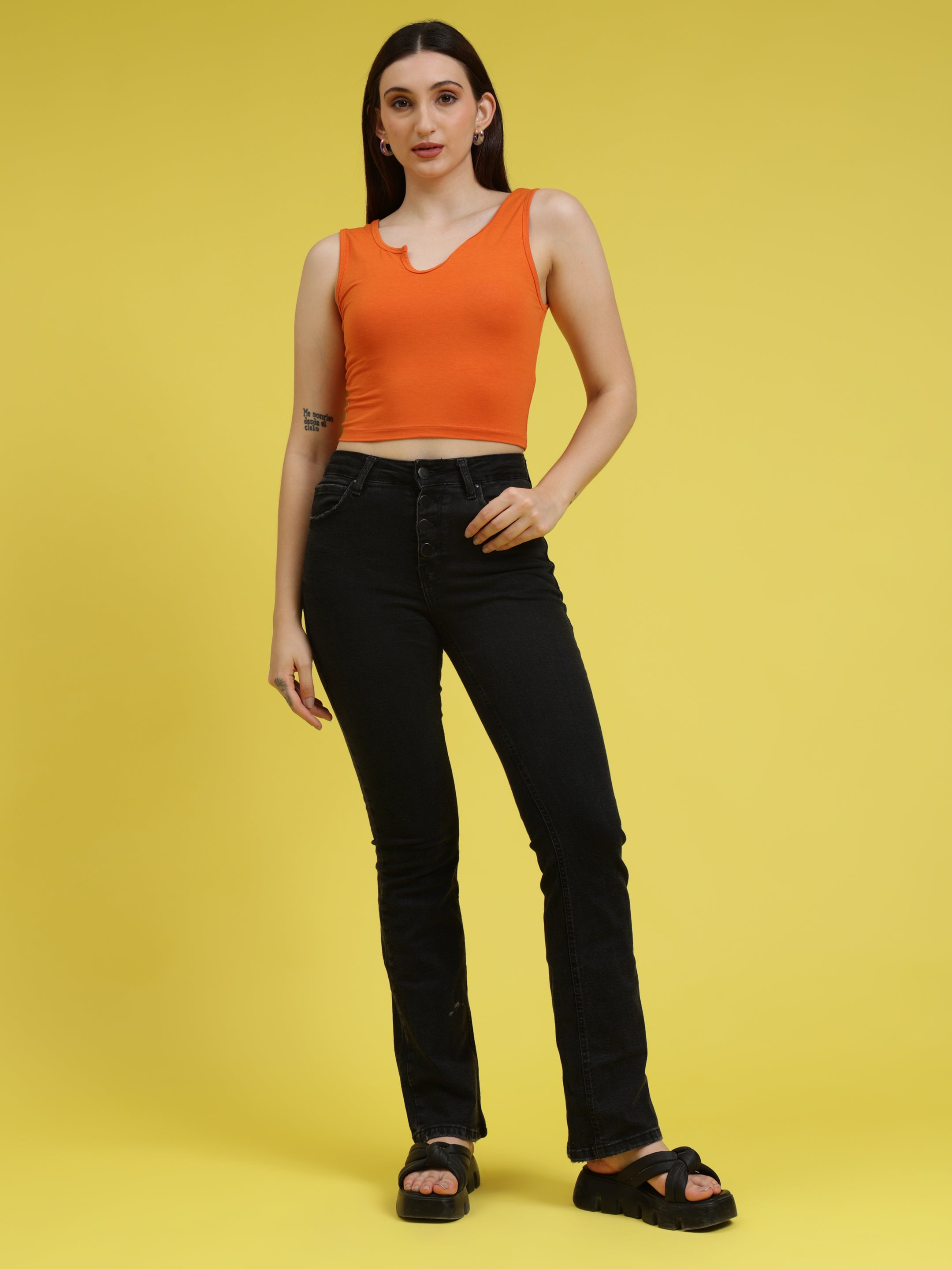 Sleeveless Keyhole Neck Crop Top