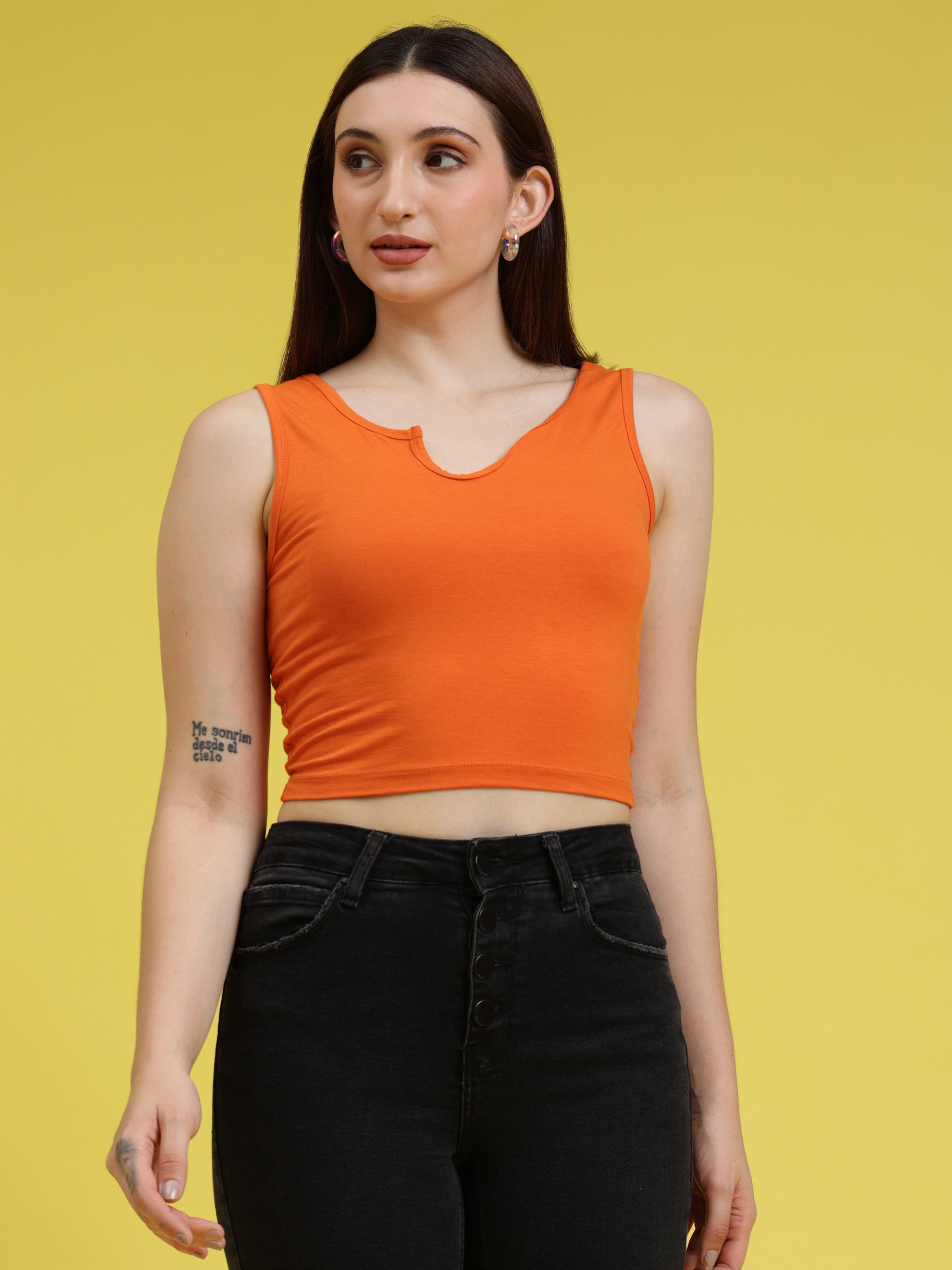 Sleeveless Keyhole Neck Crop Top