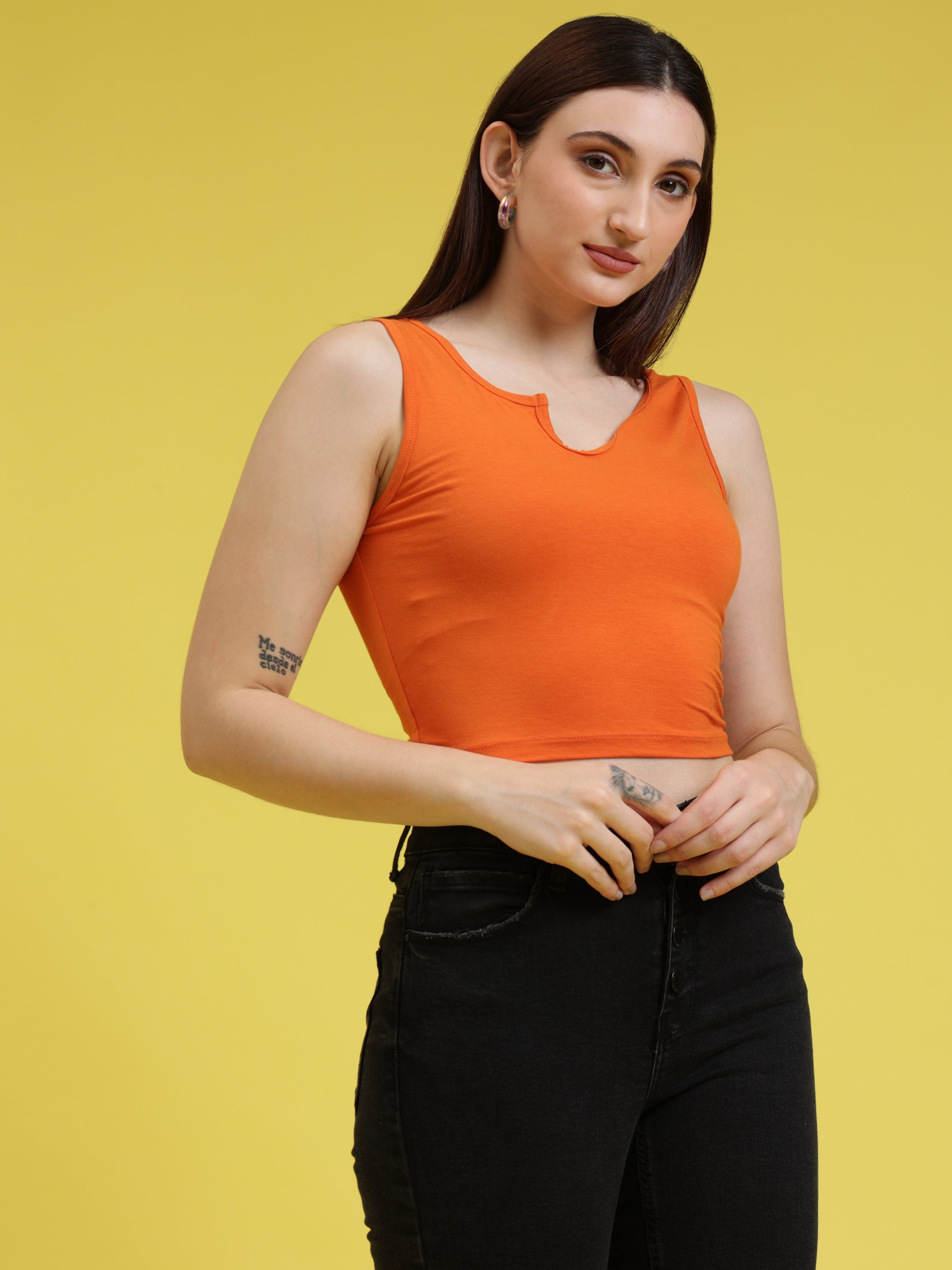 Sleeveless Keyhole Neck Crop Top