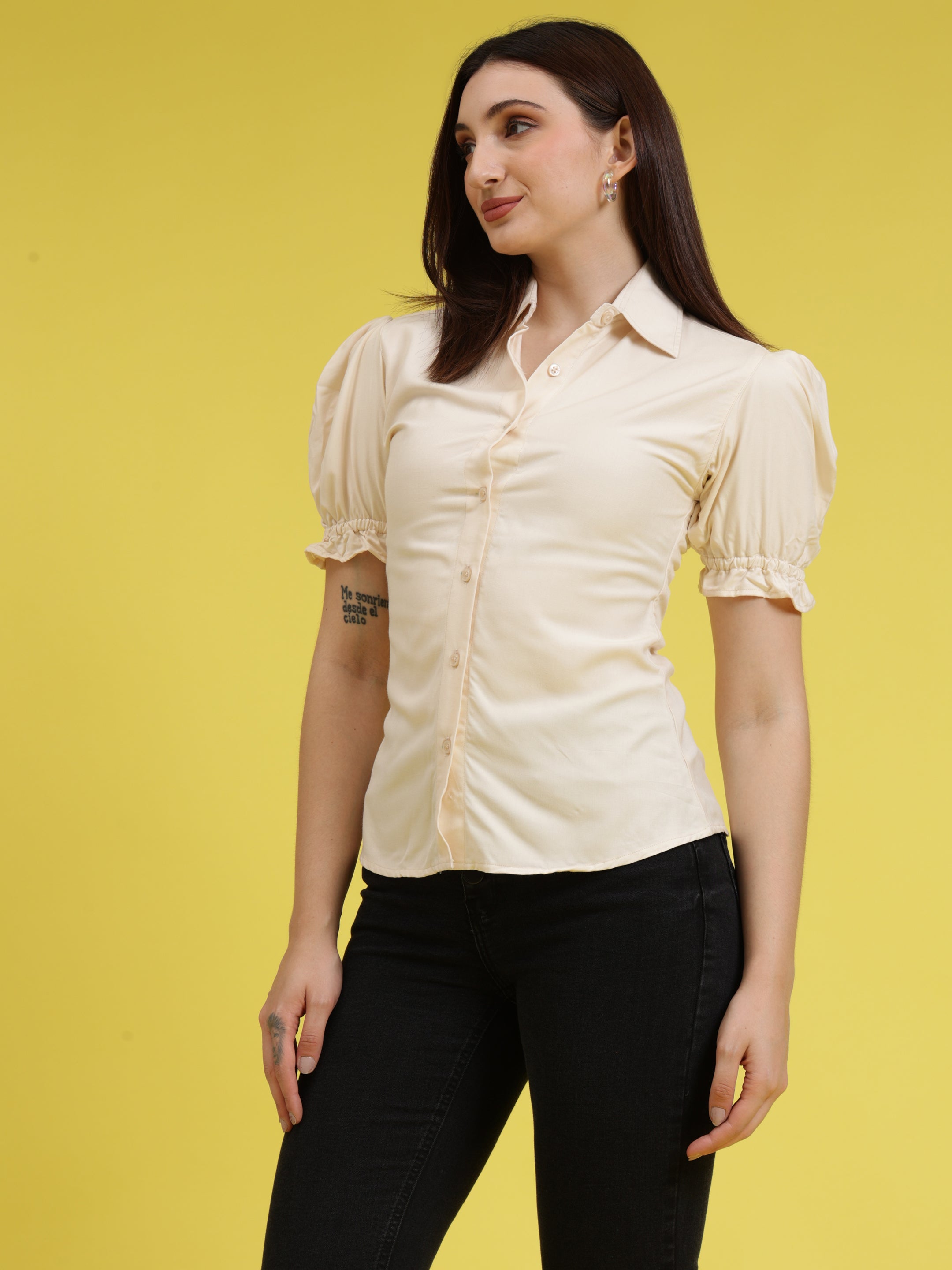 Solid Puff Sleeve Shirt