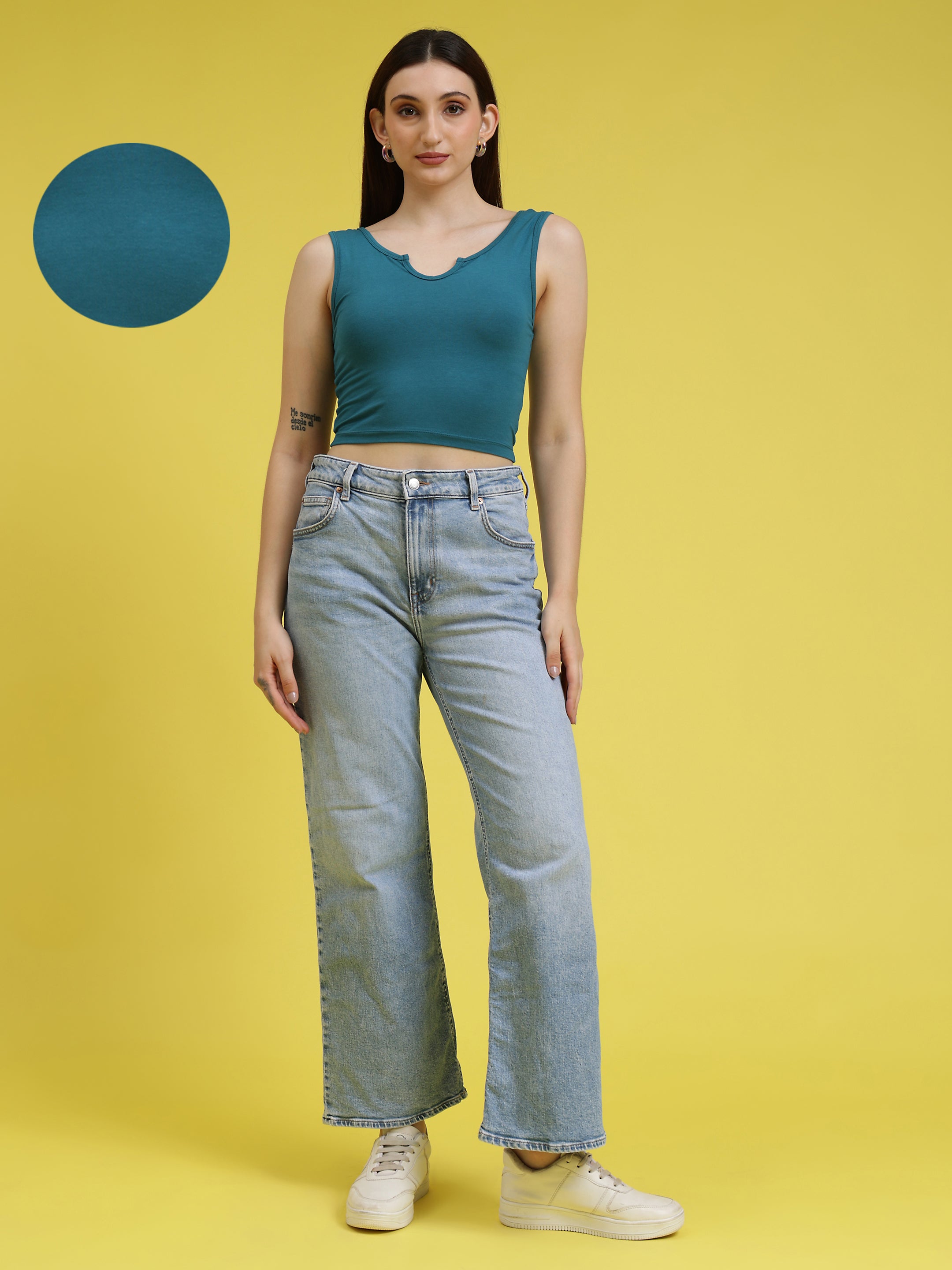 Sleeveless Keyhole Neck Crop Top