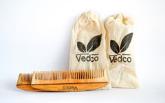 Vedco Twin Teeth Pure Neem Wood Comb | With Cotton Pouch