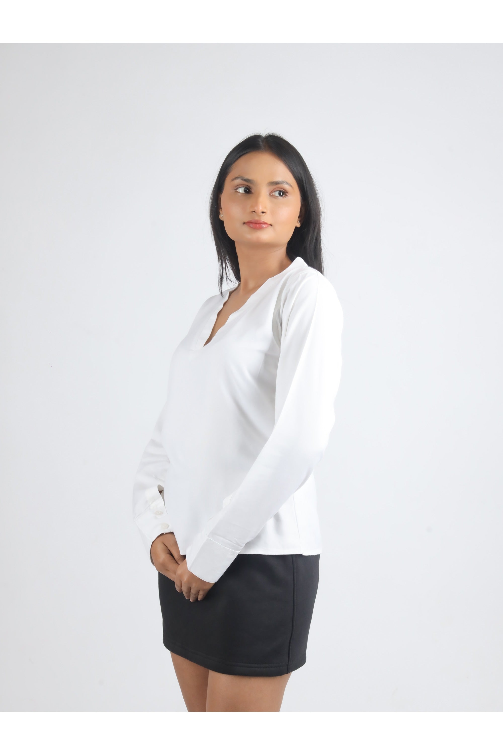 V Neck Woven Top - White