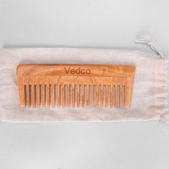 Vedco Twin Teeth Pure Neem Wood Comb | With Cotton Pouch